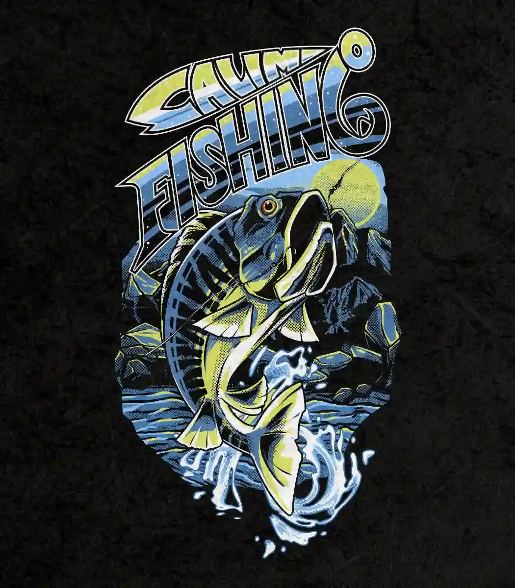 Vintage streetwear graphic of a hooked largemouth bass fish splashing out of water