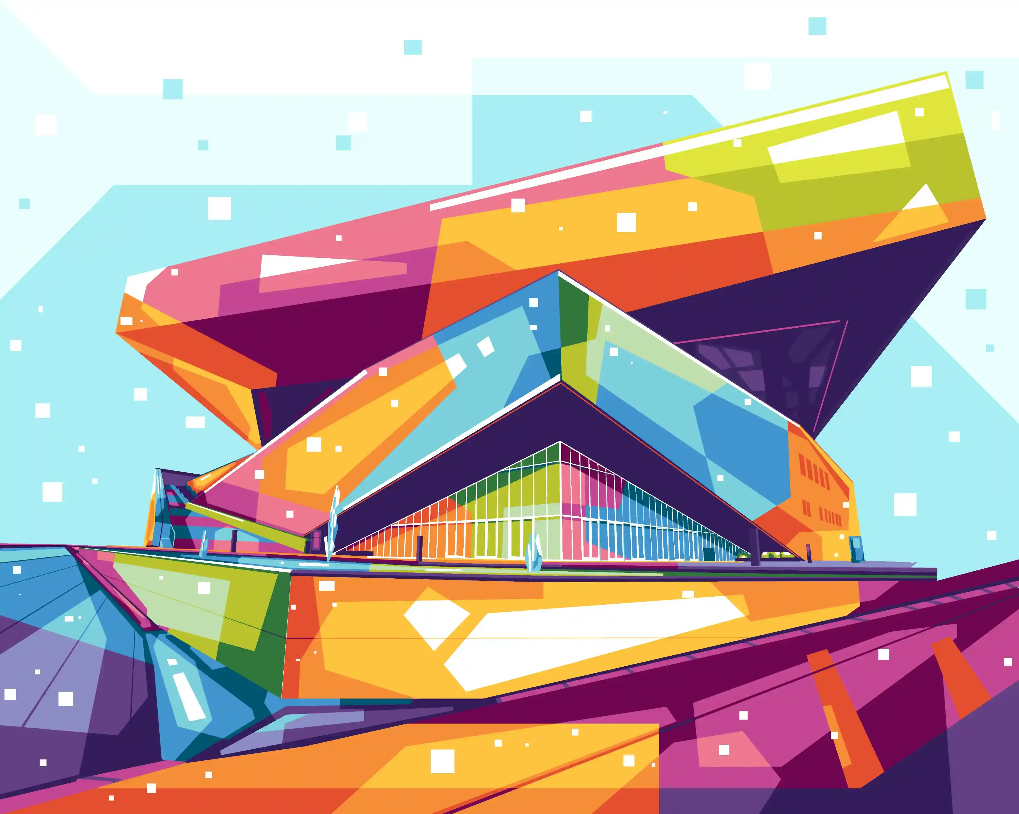 WPAP pop art vector illustration of the Irving Convention Center at Las Colinas, Texas