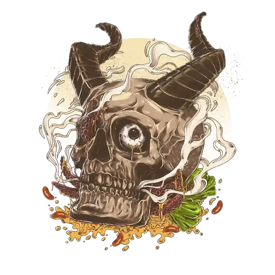 Oni skull streetwear graphic print on desk